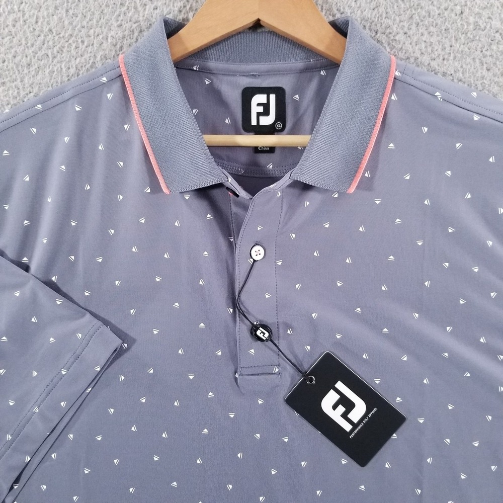 FootJoy Polo Shirt Mens XL Gray Lisle Push Play Button Performance Golf Media